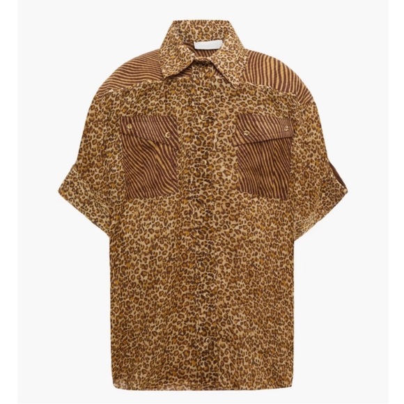 ZIMMERMANN Empire Leopard Print Button-Up Cuffed Shirt Zimmermann Sz 0 - Picture 1 of 10
